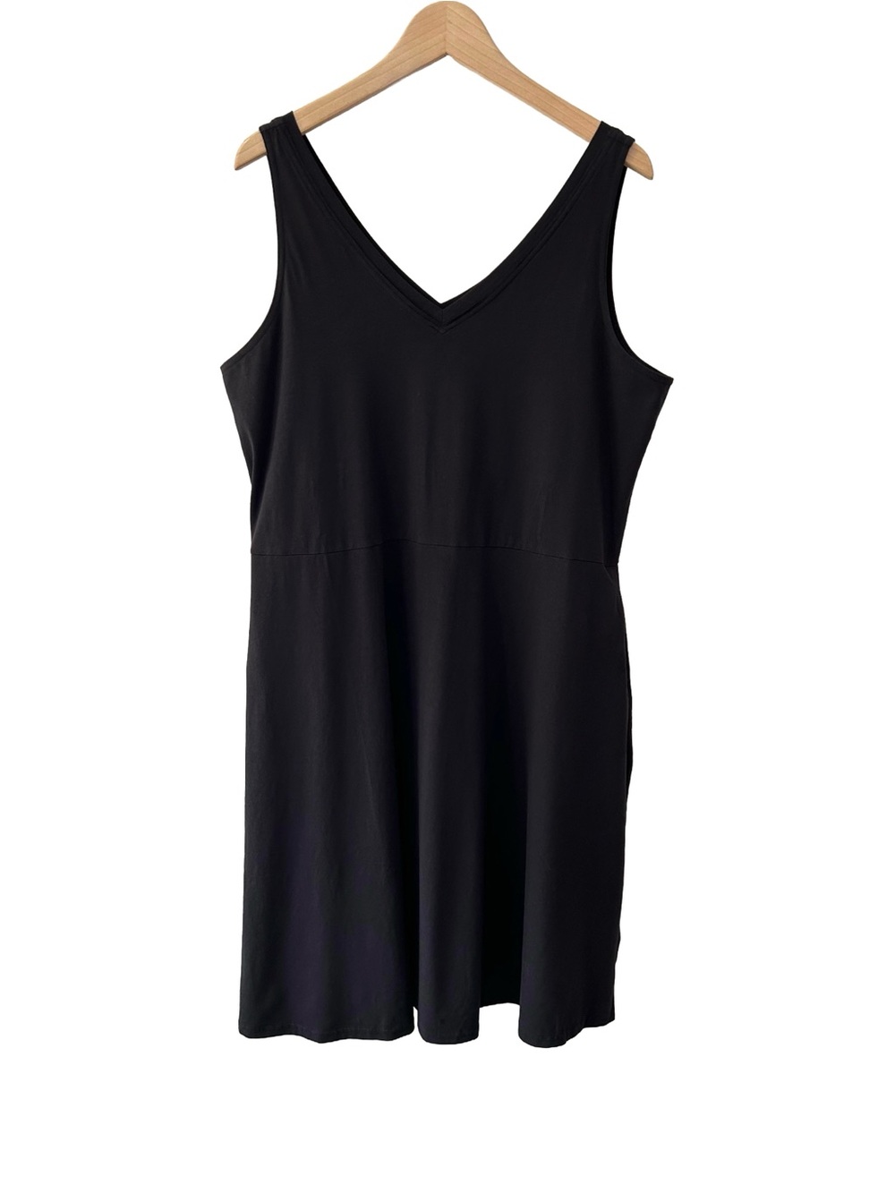 Pact Double V-neck Tank Dress XXL black fit & flare pockets shelf bra NWT